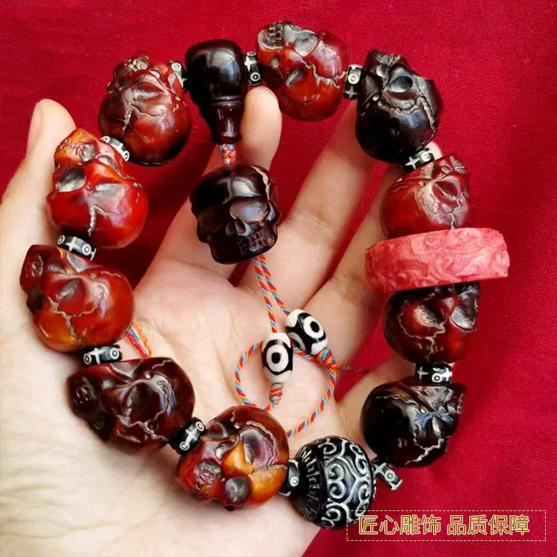 Tibetan Legend Crafts Imitation Antenna Angle Shri Chitipati Blood Material Flexible Ring Clear Texture 20mm Yak Skull Fret Bead