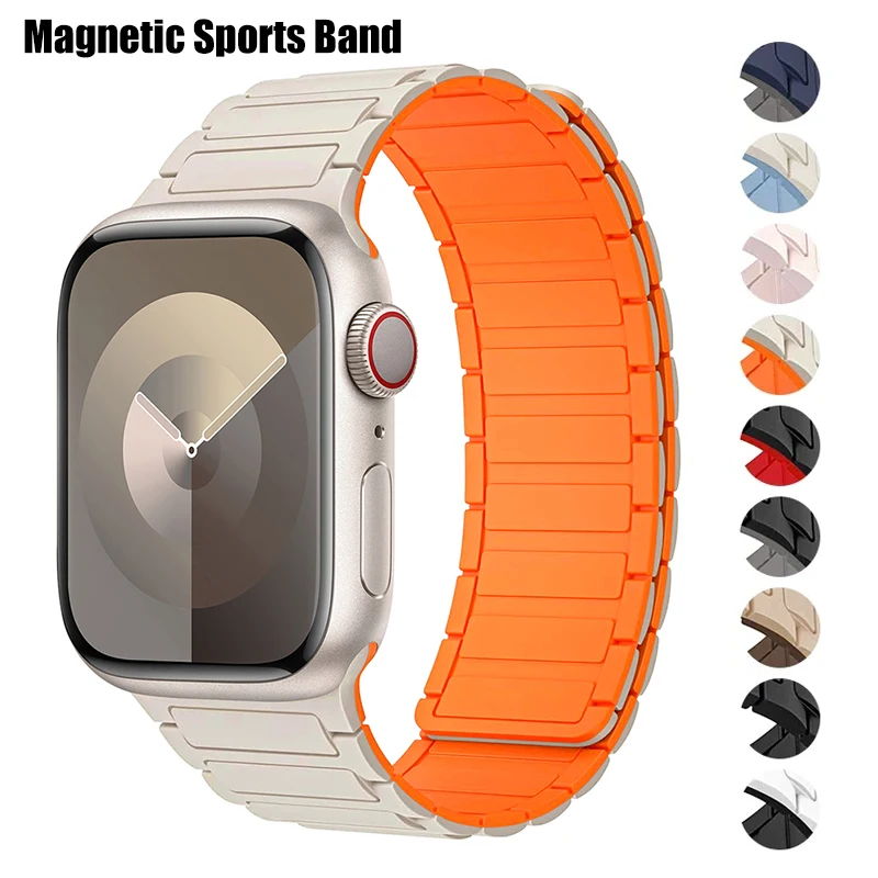 Magnetic Sports Band for Apple Watch Ultra 2 49mm 45mm 44mm 42mm 38 40 41mm Silicone Strap for IWatch Series Ultra 2 9 8 7 6 5 4