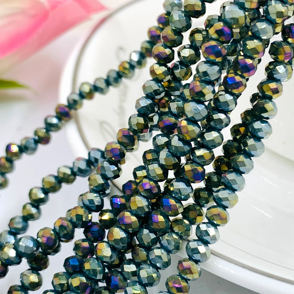 4/6/8mm Faceted Oval Colorful Black Plating Crystal Porcelain Jade Spacer Beads for DIY Jewelry Making Accessories 15