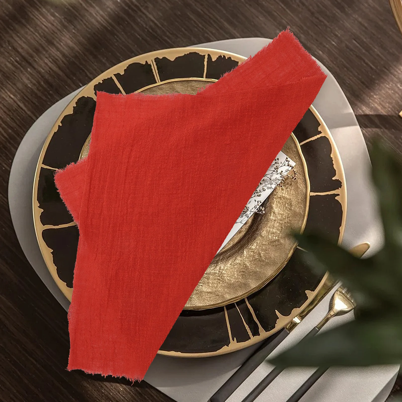 

12Pcs Dinner Cloth Napkins Large Square Tassel Edges Reusable Polyester Napkins for Weddings Parties Cloth Napkin