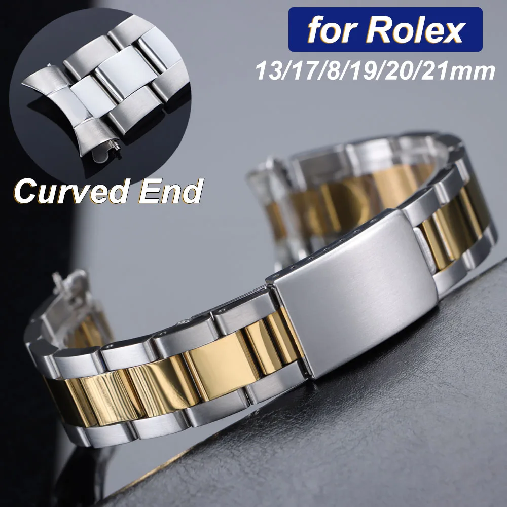 Luxury Curved End Watch Band 18mm 19mm 20mm 21mm for Rolex Oyster Perpetual King 13mm 17mm Stainless Steel Bracelet Accessories