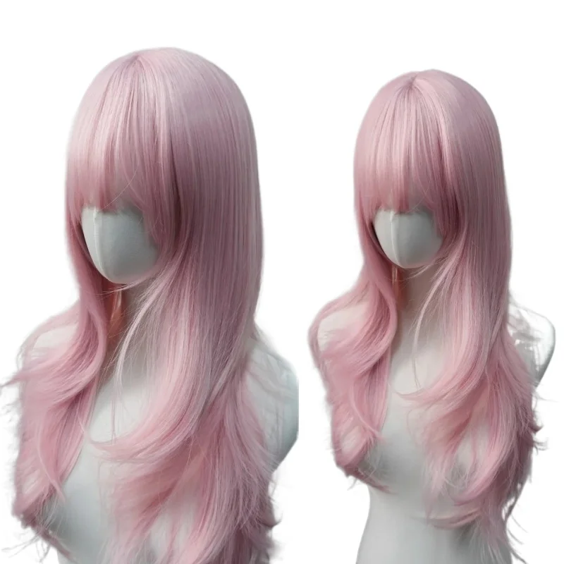 26 inch light pink women's wig Luo bangs wig natural fashion heat-resistant headband wig synthetic wig