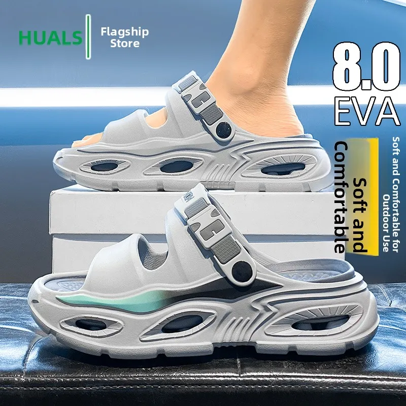Men's Summer Outdoor Sandals Anti-slip Wear-resistant Thick Bottom Slip-On Sports Big Size Beach Slippers Comfortable Feels