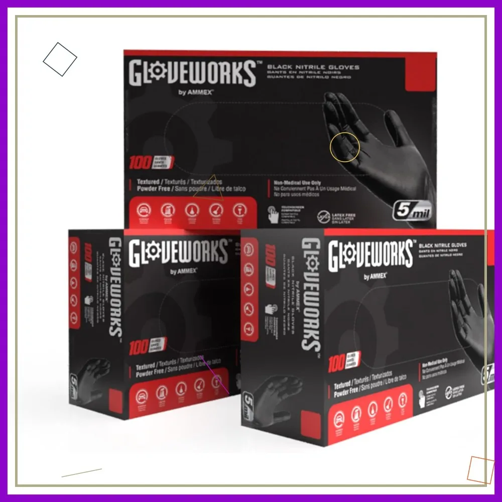 

Одноразовые нитриловые перчатки черного цвета, 5 мил, без латекса, без пудры, безопасные для пищевых продуктов, с текстурированной поверхностью для промышленного использования