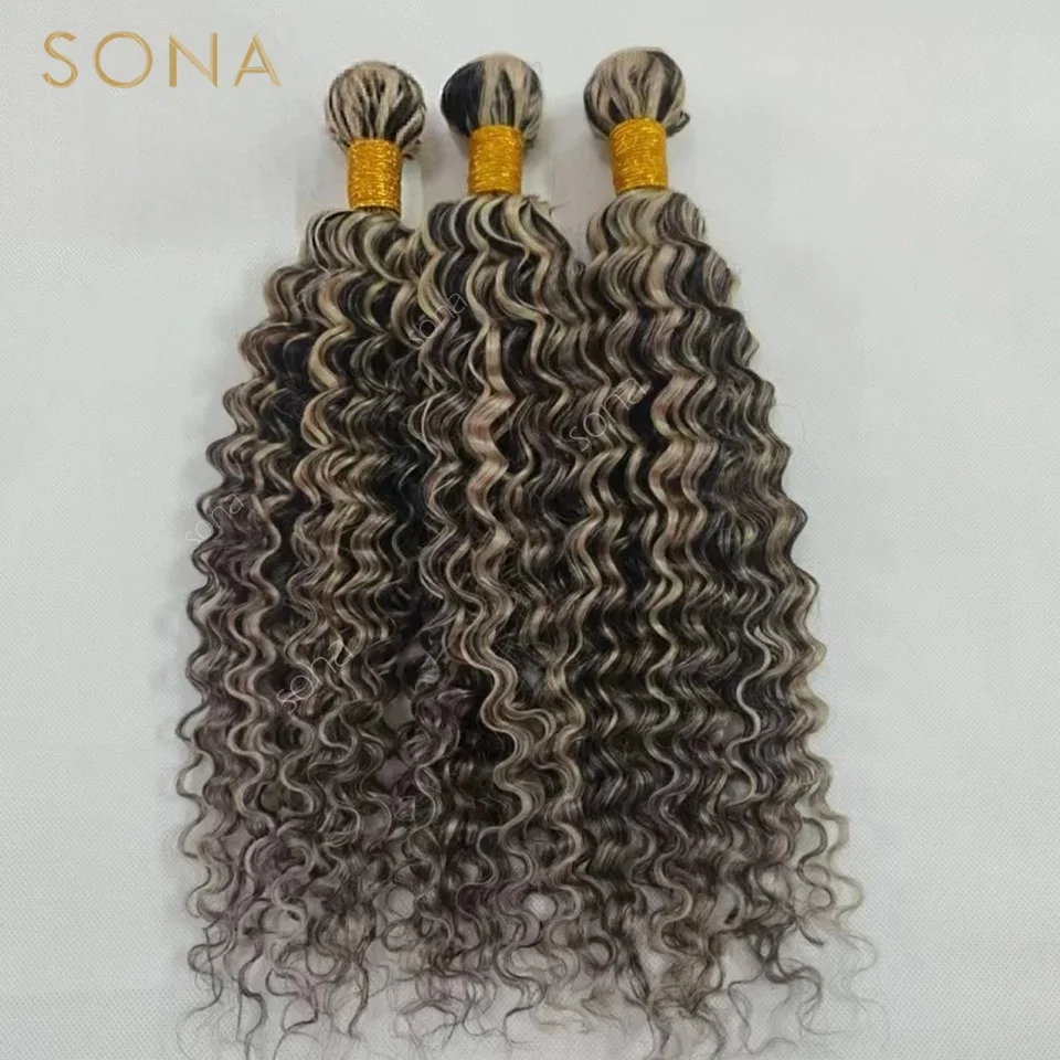 #2/60 Ash Blonde Colored Highlights Deep Wave Human Hair Bundles 100% Human Hair Extensions 1/2/3 Bundle Deals Human Hair Weaves