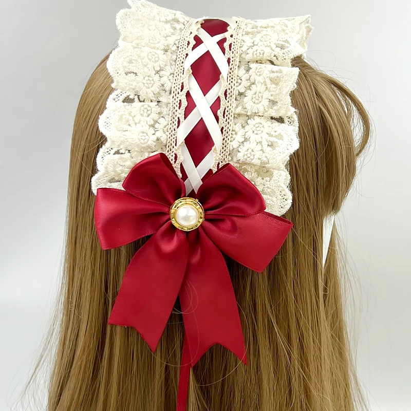 Lolita Kawaii Lace Bow Headband KC Hair Band Anime Cute Girl Maid Headdress Cosplay Anime Hair Accessories Head Wrap