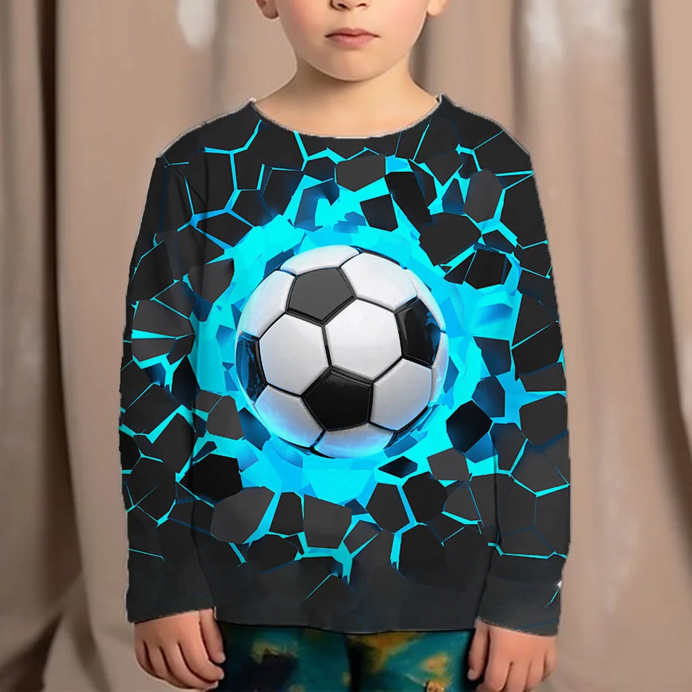 Boys' Autumn Clothes for Children from 10 to 12 Years Old Long Sleeve Soccer T-Shirts For Kids Football Top 3d Print Korean Tees