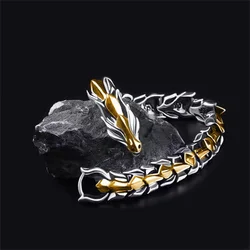 Vintage Gold Color Alloy Bracelet For Men Hip Hop Dragon Pattern Dragon Head Jewelry Bracelet Dragon Head Jewelry