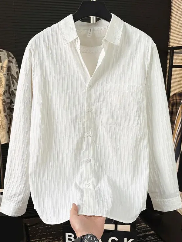 High-End Summer Men's Shirt Fashionable Lightweight Ice Silk Embroidery Long Sleeve Collared UV Protection Sunscreen Shirt