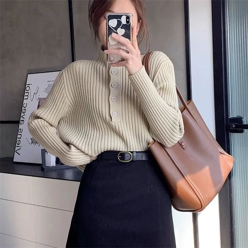 Korean Women's Sweater Loose Turtleneck Sweaters Warm Solid Thicken Knitted Pullover Knitwear Basic Female Tops Autumn Winter