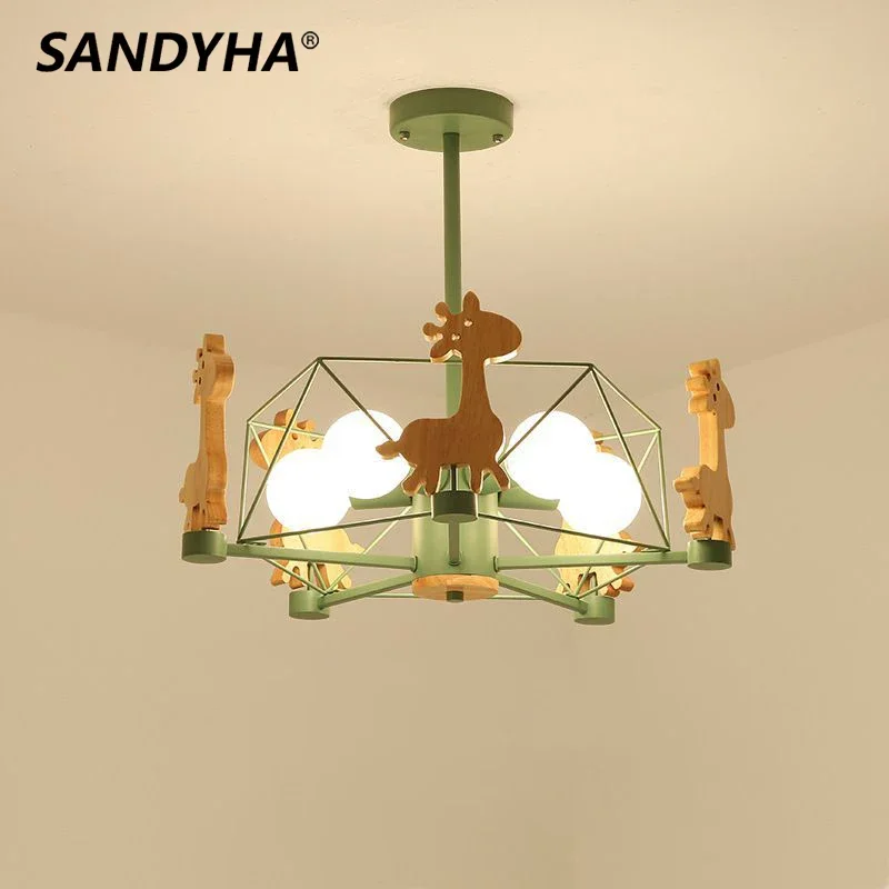 Modern Chandelier Cartoon Log Fawn Macaron Pendant Light Led Lamp for Children's Room Abajur Para Quarto Infantil Lampara Techo