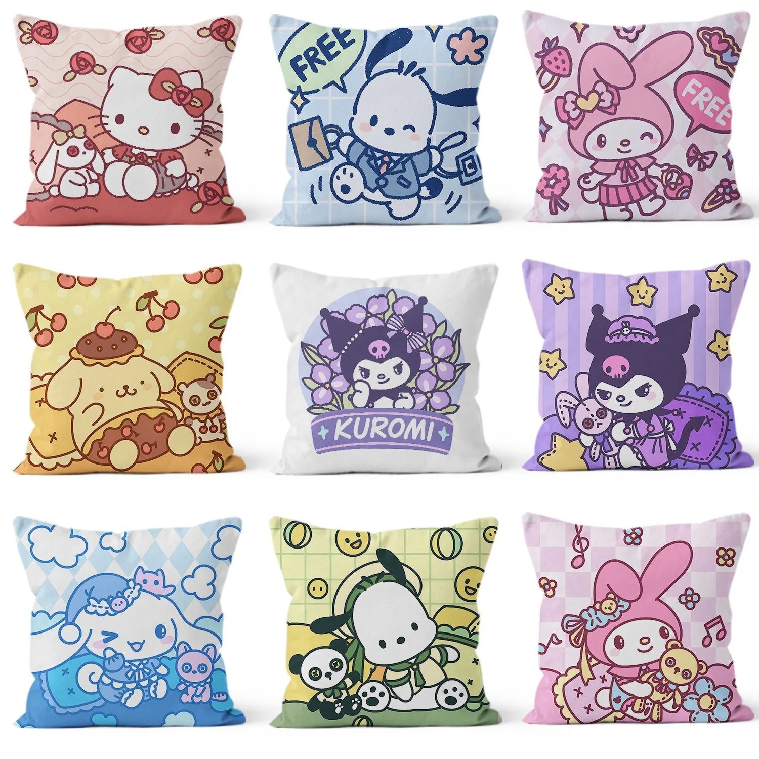 Kawaii Sanrio Printed Pillow Cartoon Anime Hello Kitty Cinnamoroll Kuromi Cushion Sofa Chair Car Bed Decorative Pillow Cushion