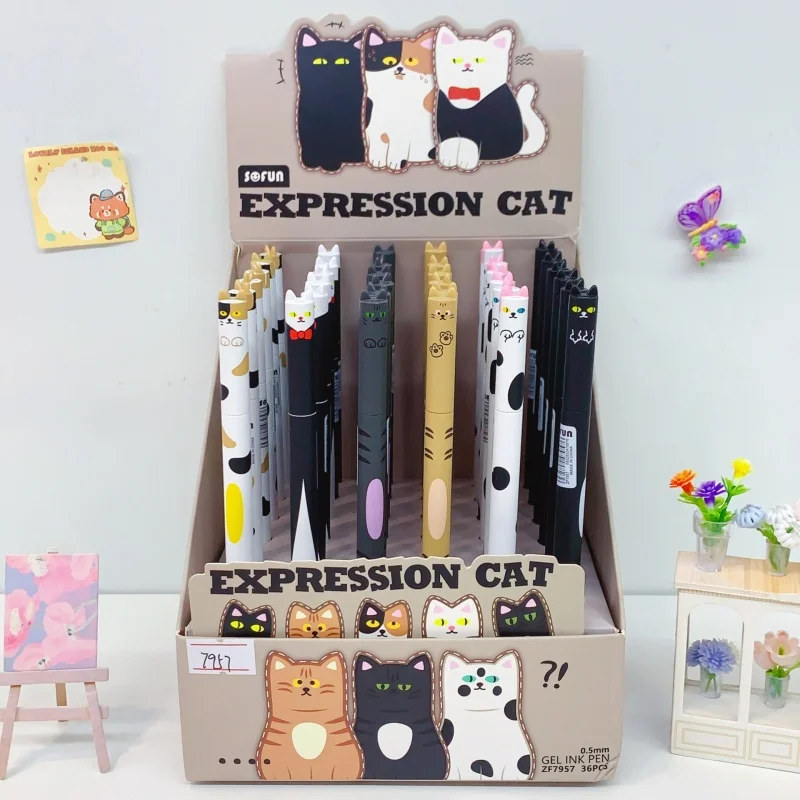 

36 шт./лот, гелевые ручки Kawaii Cat, милые ручки 0,5 мм, нейтральные ручки для школы, канцелярские принадлежности, рекламный подарок