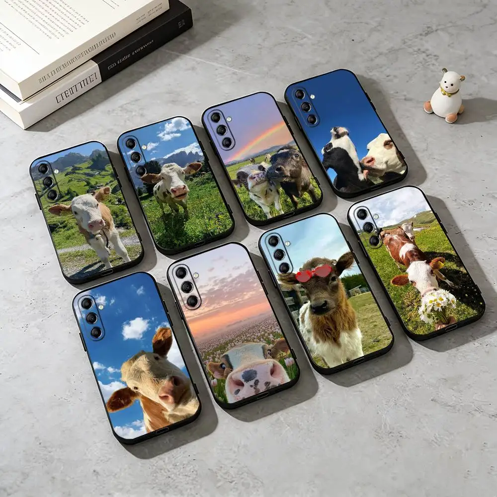 L-Lovely Cute Cow Cows OX  Phone Case For Samsung Galaxy A73,A72,A71,A70,A53,A52,A51,Soft Silicone Black Cover