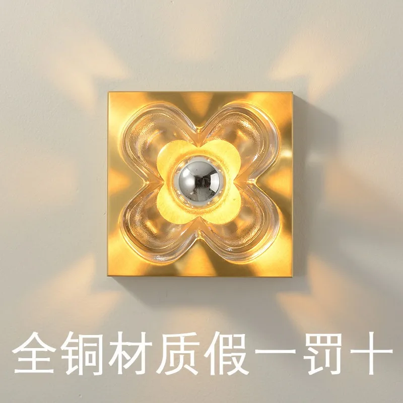 Wind four-leaf clover bedside bedroom wall  light luxury living room background wall  glass lamp aisle entrance