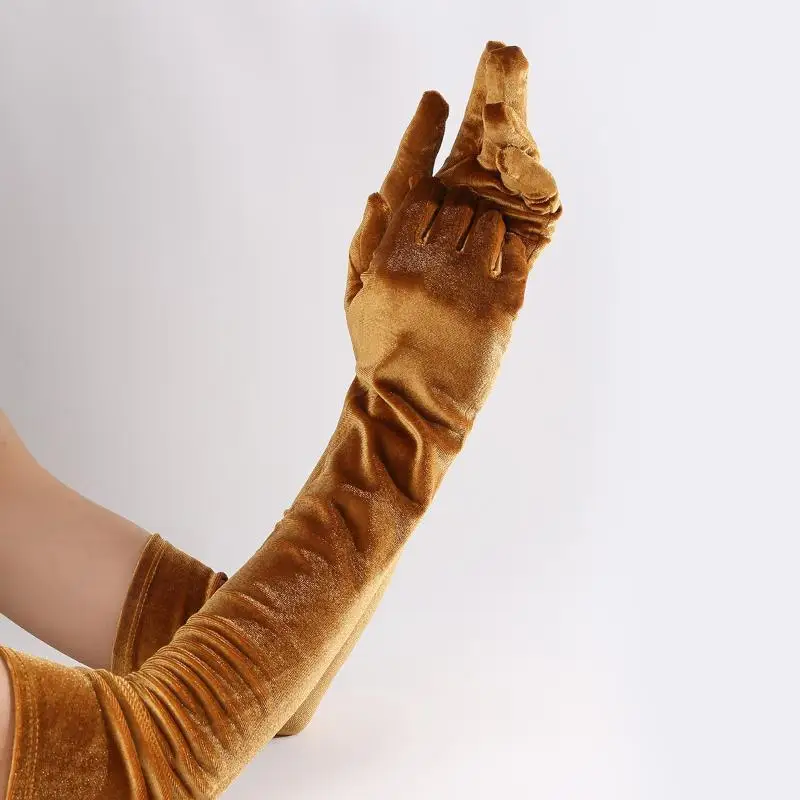 1 Paar Damen-Handschuhe aus flauschigem, elegantem Samt, einfarbig, 53 cm lang, Vollfinger-Handschuhe für Abendkleider, Etikette, Bühnenauftritte, Party-Handschuhe – Detail 10