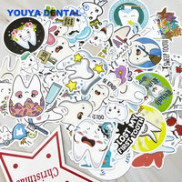 50Pcs Cute Dental Tooth Shaped Stickers Dentist Store Toothbrush Cartoon Teeth Sticker Wallstickers Decoration Dentistry Gifts