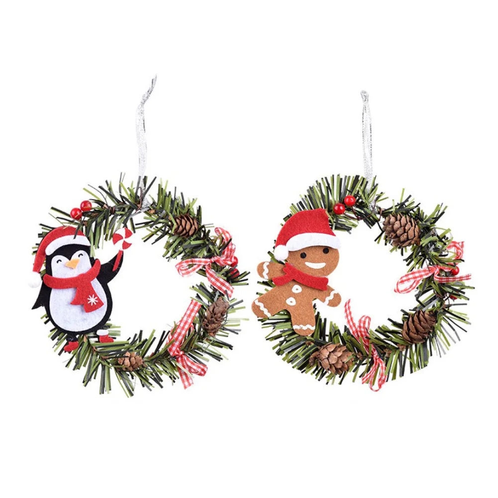 Small Garland Christmas Wreath 15*15*7cm 1pc Decoration Hanging Non-woven PVC Pendant Snowman Santa Claus Classrooms