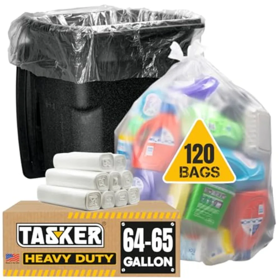 64-65 Gallon Clear Trash Bags Heavy Duty Recycling Bag Huge 120 Count 60 Gallon Clear Extra Large Recycling Garbage Bags