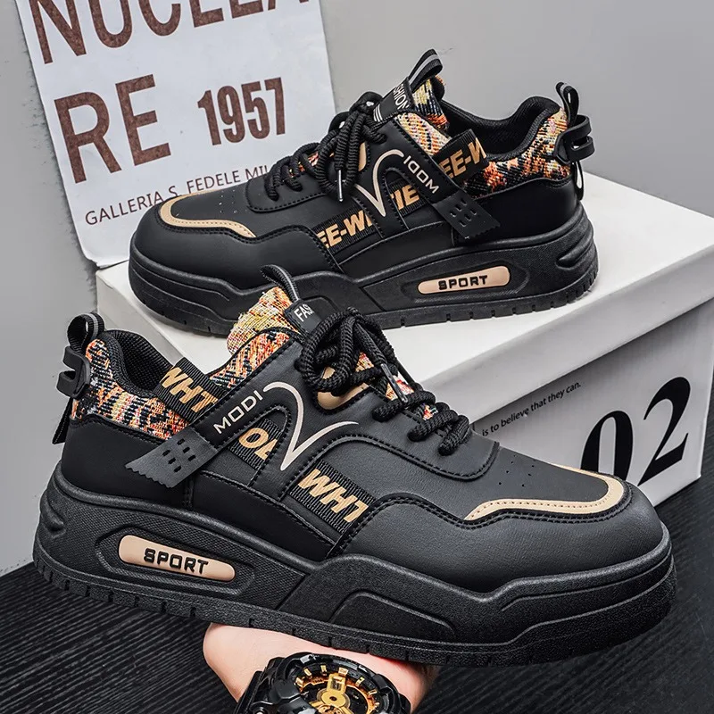 

Retro Men's PU Platform Shoes 2026 Spring Breathable Thick Sole Casual Streetwear Anti Slip Footwear
