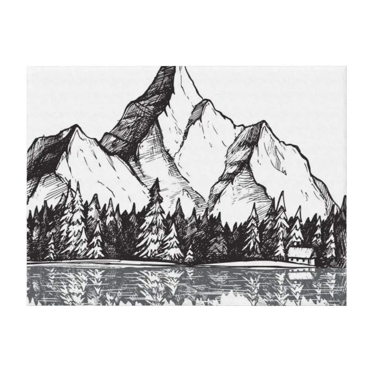 

Scenic Mountain with Reflection in Lake Water // Snowy Mountains Mountain Range Drawing Throw Blanket Large Blankets