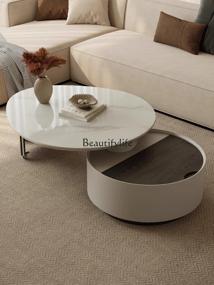 

*Italian rotating marble coffee table light luxury modern simple minimalist round coffee table