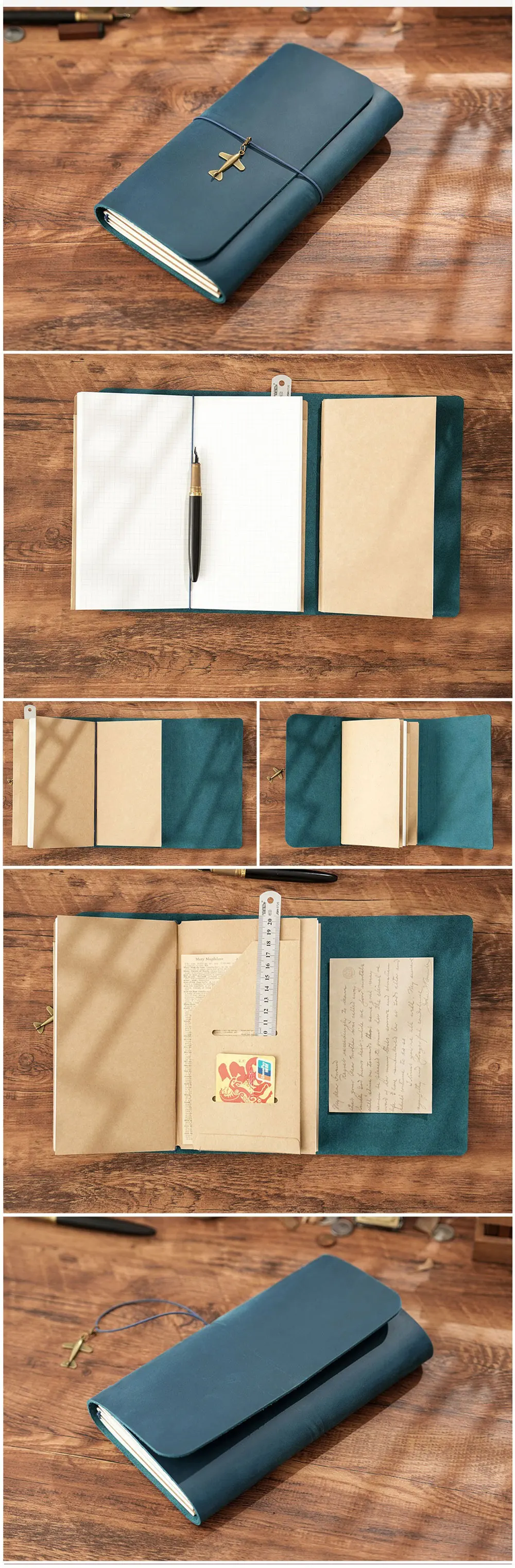 A5 Three Fold Journal Real Leather Notebook Refillable Vintage Style Diary Traveler Note Books Back to School Gift