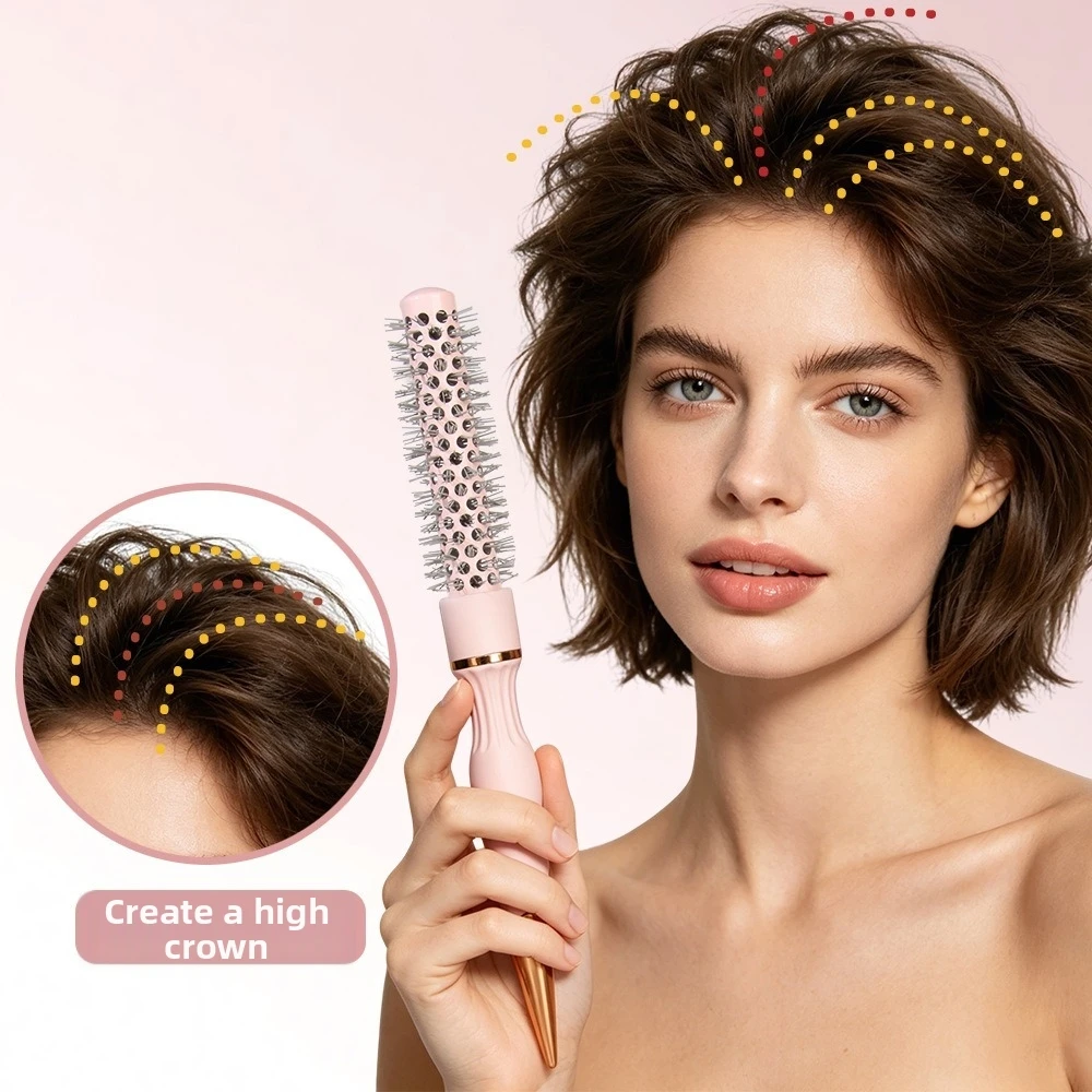 Aluminum Tube Curly Hair Roller Comb Round Heat-Conducting Blow Dry Brush Professional Breathable Hot Cylinder Comb Women Men
