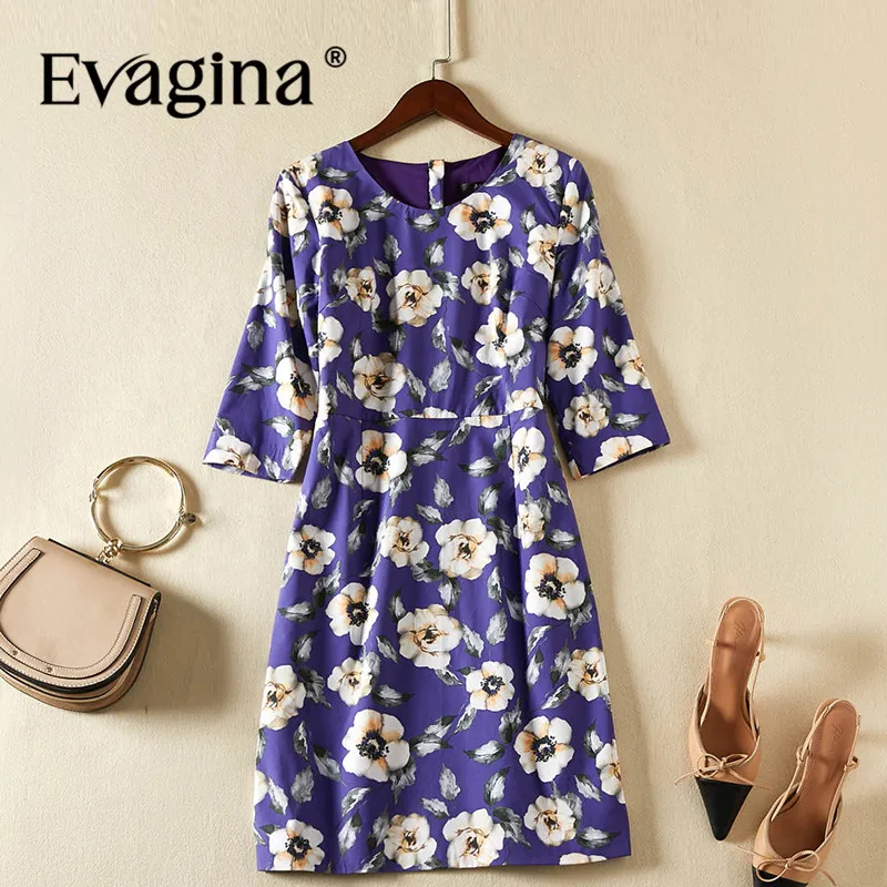 Evagina Vintage Print Half Sleeved Mini Dress 2024 Spring Summer New Women's Streetwear Holiday Dresses