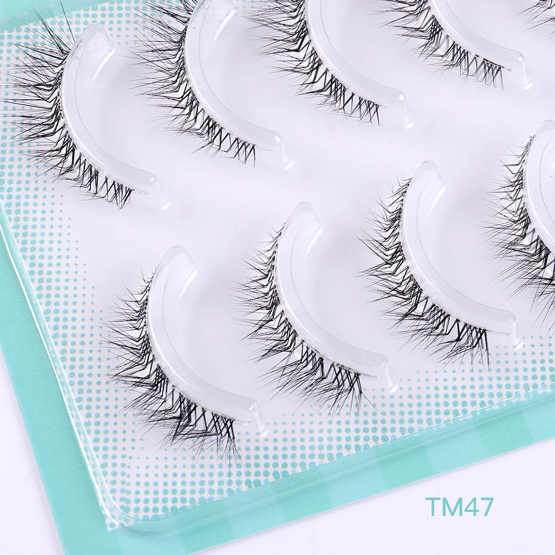 5Pairs 3D Mink Cat Eye Lashes Transparent Stem End Eye Elongated Eyelashes Full Strip L Curl Wispy Volume Fox Eye Lashes Makeup