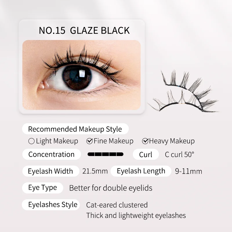 WOSADO Magnetic Lashes No.15 GLAZE BLACK Professional Premium Reusable Safe Dupont 3D Patented False Eyelashes Sweet and Spicy