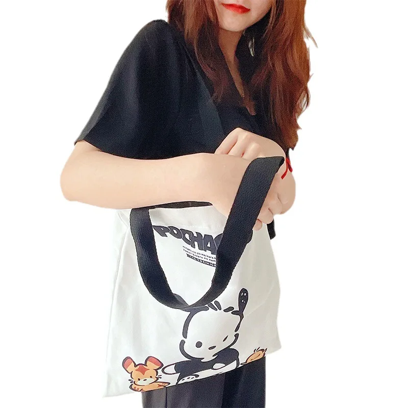 Anime Sanrio Pochacco Shoulder Bags Kawaii High Capacity Cute Pattern Beauty Student Canvas Tote Bag Storage Commute Toy Girls