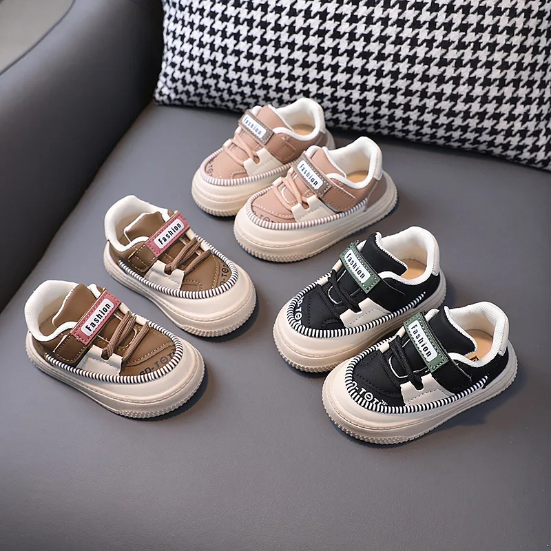 Autumn Toddler Shoes Pu Leather Kids Casual Shoes Thick Bottom Skate Shoes for Boys Girls Non-slip Single Shoes School Sneakers