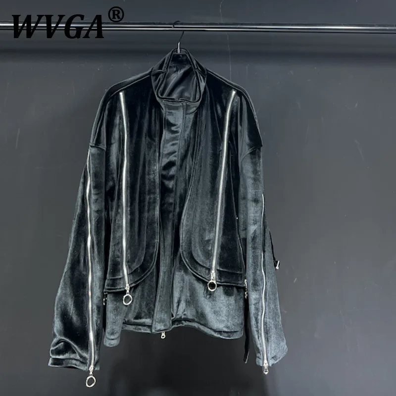 

WVGA Autumn Winter New Men's Tide High Street Zipper Shoulder Padder Design Long Sleeve Jacket Niche Chic Casual Coats Ins W9562