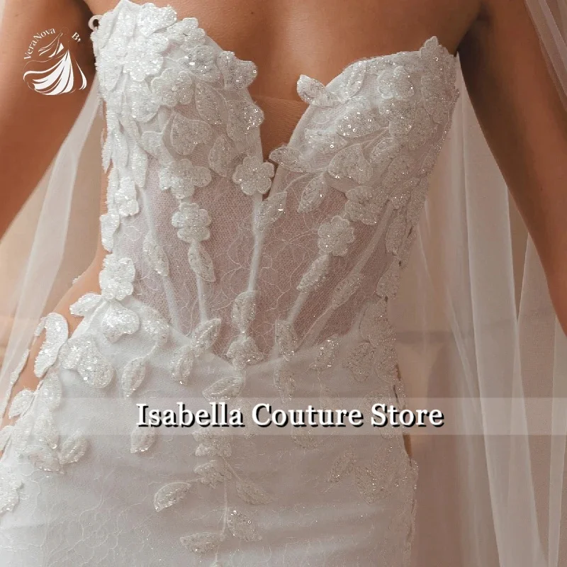Customized Mermaid Wedding Dresses Bride Sweep Train Sleeveless Sweetheart Lace Appliques Zipper Back vestido de novia