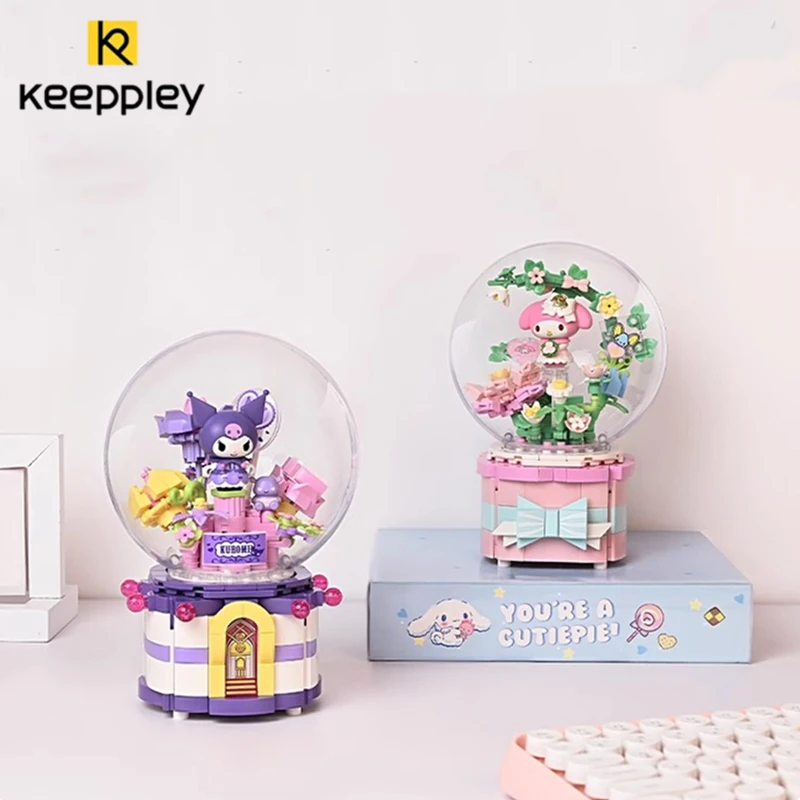 Sanrio Assembled Building Blocks Keeppley Kuromi Cinnamoroll My Melody Music Box Model Graphics Cartoon Children Christmas Gifts