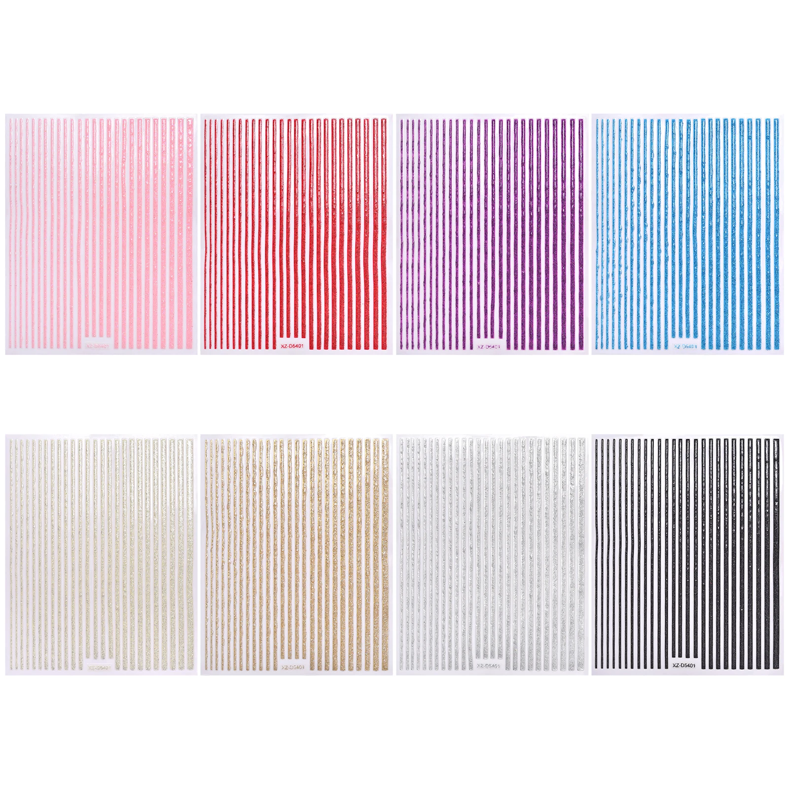 

8 Colors 3 Sheets Each Nail Striping Tape Stickers 3D 24 Sheets Metallic French Straight Stripes Nail Stickers Set Manicure Tool