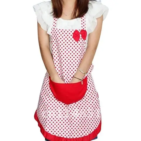 Cotton Kitchen Apron Woman Cooking Salon Fashion Pinafore Dress Vintage Dot -35