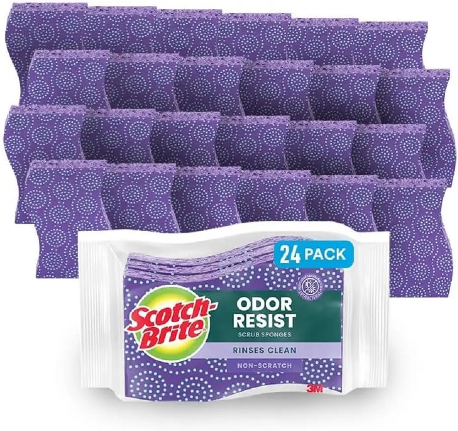 

Odor Resist Non-Scratch Scrub Sponge, Dishwasher-Safe Kitchen Sponges that Resist Bacterial Odors