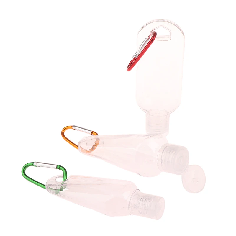 Travel 30/50/60ml Empty Portable Bottle With Carabiner Hook Outdoor Hand Sanitizer Reusable Plastic Squeeze Bottles Storage Tool