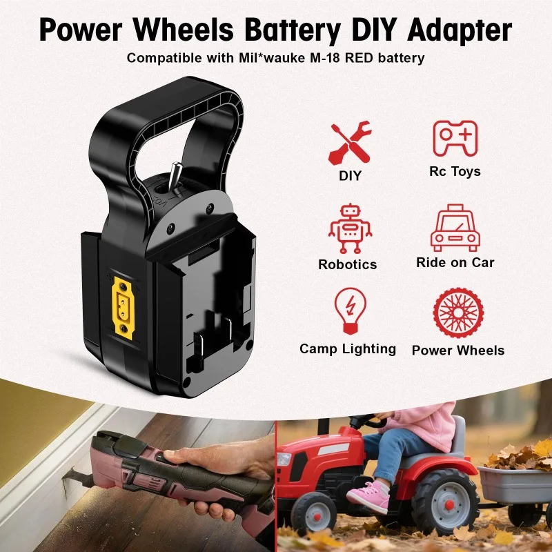 

ALASICKA 2 in 1 Battery Power Wheel Adapter Power Connector for Milwaukee18V Battery for DIY Rc Car Toys Robotics and Rc Truck