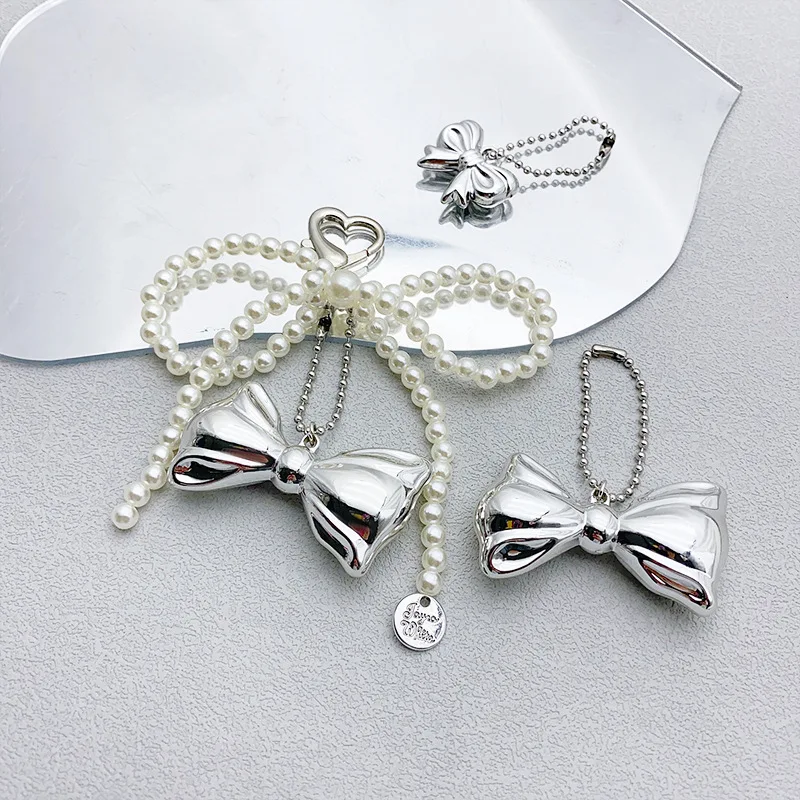 Cute Bow pearl Bag Pandent Chain Y2K Bowknot Charm Keychain Hanging Decorations for Purse Bag Handbag Pendant Accessories