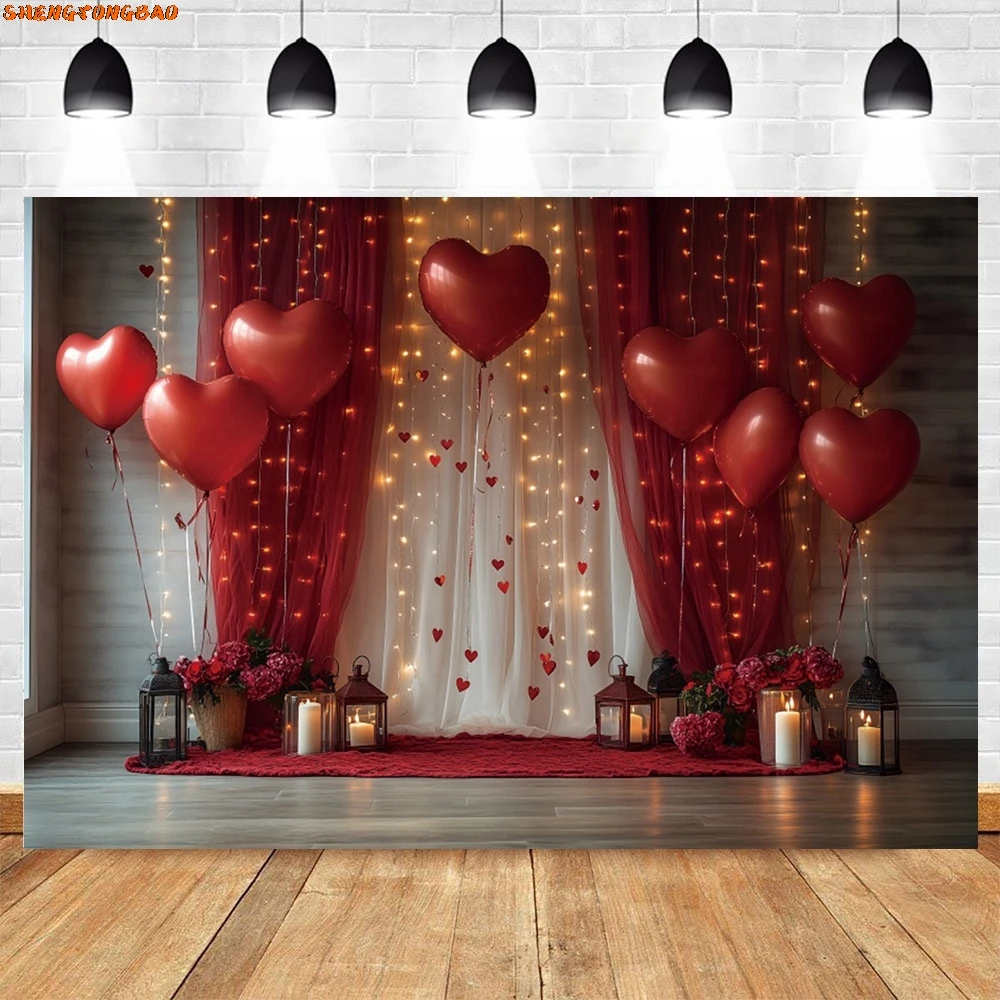 14 февраля фон для фотосъемки ко Дню святого Валентина с золотым блеском для дома, белая занавеска, красное сердце любви, портретный фон для пары