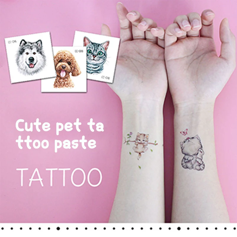 Pegatina de tatuaje temporal a prueba de agua para mujer, tatuaje ambiental de perro y gato, arte corporal, lindo, divertido, pequeño, nuevo