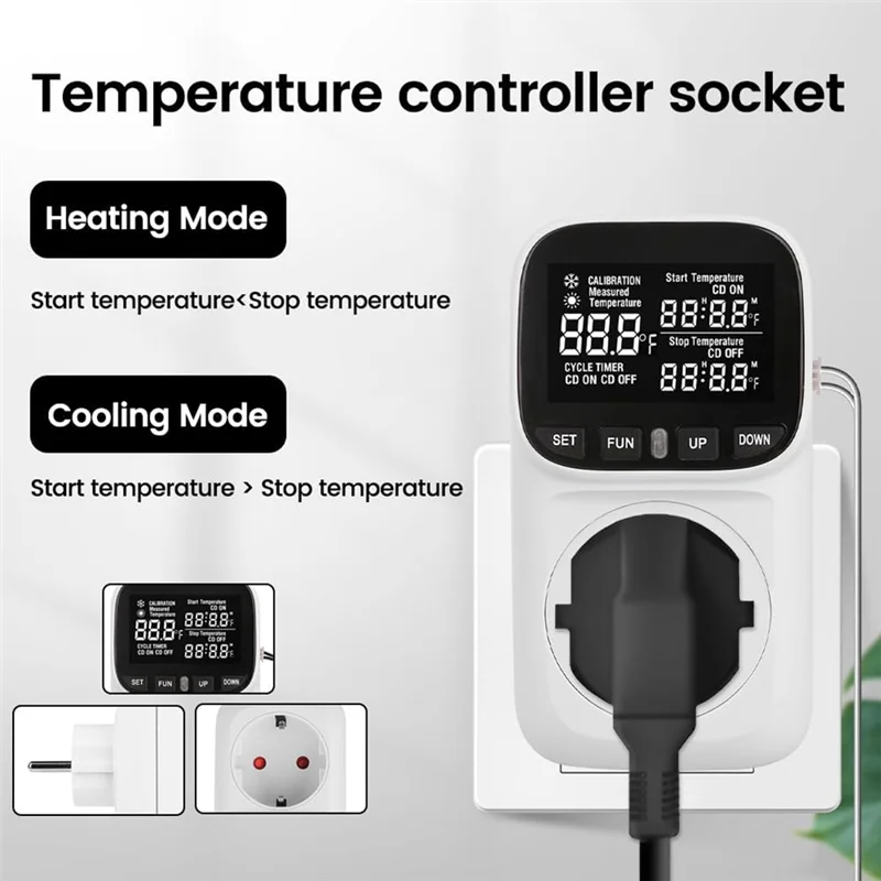 

Practical-Digital Plug In Thermostat Outlet120v Heating Cooling Control 110V 15A Celsius Fahrenheit Display,For Greenhouse US Pl