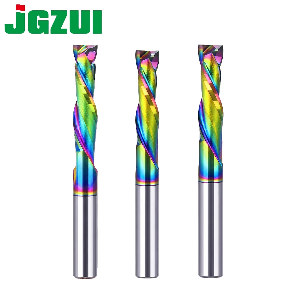 JGZUI 6mm 1/4" Shank Colorful Coating Double Flute Spiral Router Bit Wood Grooving Carving Trimming Woodworking Milling Cutter