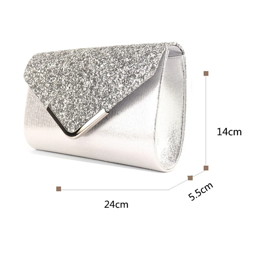 Women Envelope Evening Bag Glitter Ladies Chain Shoulder Bag Shiny Banquet Long Purse Female Wedding Party Clutch Mini Handbag