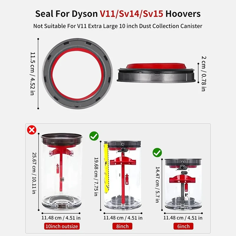 Top Fixo Anel de Vedação para Dyson Aspirador, Recipiente De Poeira, Reparação Acessórios Parte, V11, V15, SV14, SV15, SV22