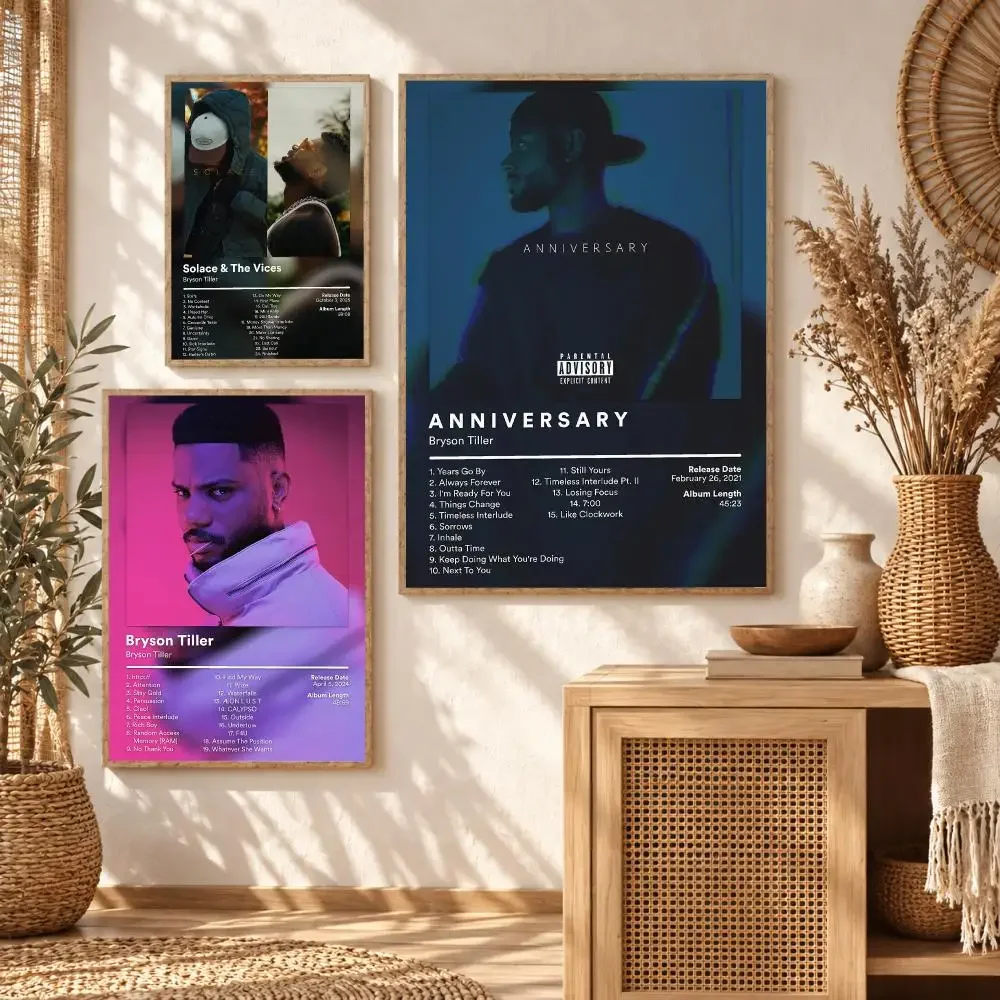Singer Rapper B-Bryson Tiller Album Poster Wall Stickers Self Adhesive Art Decals for Bedroom Living Room Home Decor Mural Gift