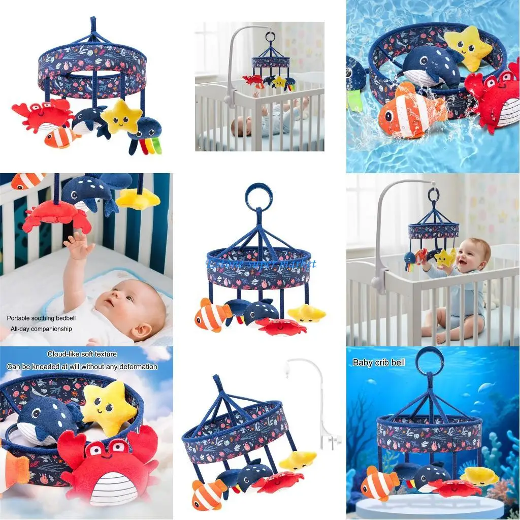 090B 海洋動物をフィーチャーした新生児用ミュージカル回転ベビーベッド取り付け可能なおもちゃ